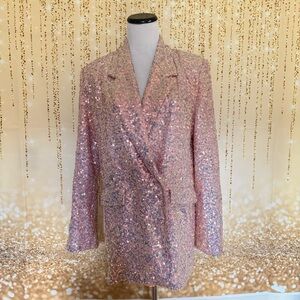 Elegant Oversized Pink Sequin Blazer Dress